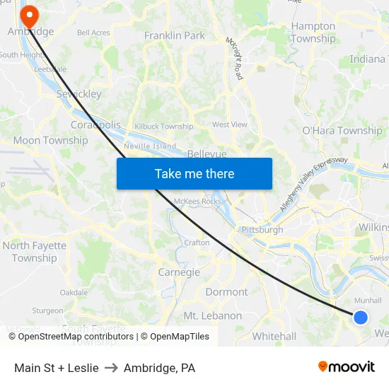 Main St + Leslie to Ambridge, PA map