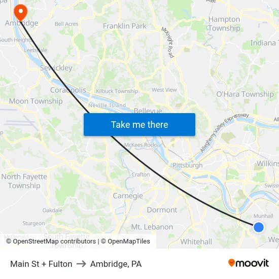 Main St + Fulton to Ambridge, PA map