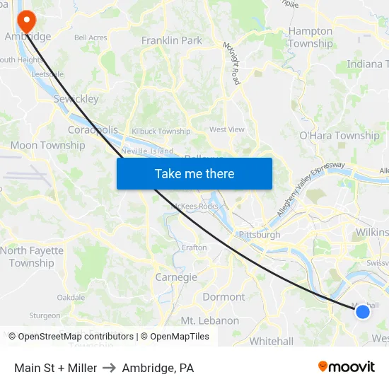 Main St + Miller to Ambridge, PA map