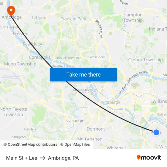 Main St + Lea to Ambridge, PA map