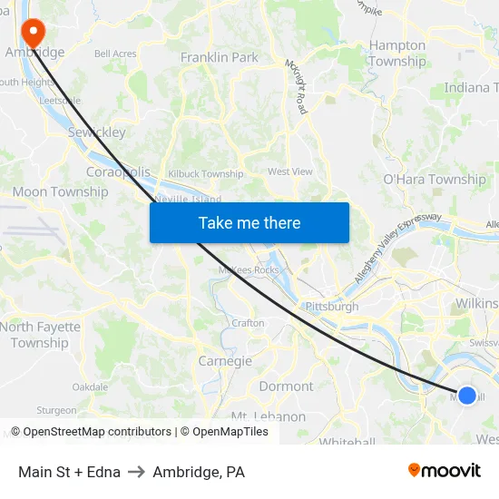 Main St + Edna to Ambridge, PA map