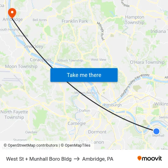 West St + Munhall Boro Bldg to Ambridge, PA map