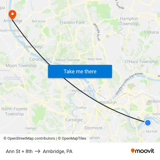 Ann St + 8th to Ambridge, PA map