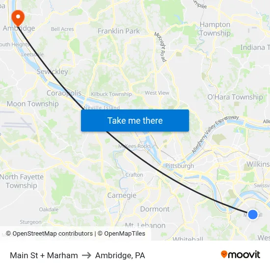 Main St + Marham to Ambridge, PA map
