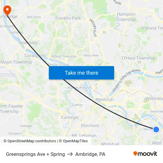 Greensprings Ave + Spring to Ambridge, PA map