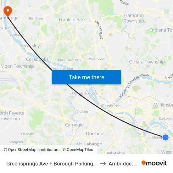 Greensprings Ave + Borough Parking Lot to Ambridge, PA map