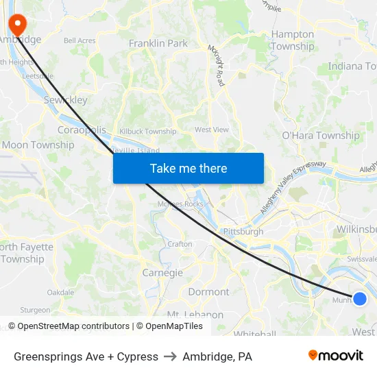 Greensprings Ave + Cypress to Ambridge, PA map