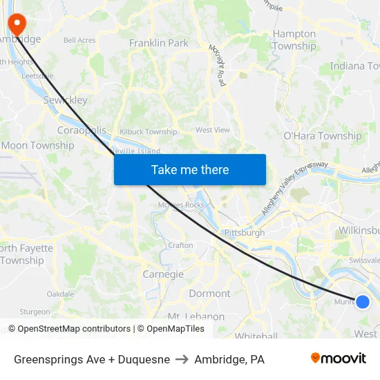 Greensprings Ave + Duquesne to Ambridge, PA map