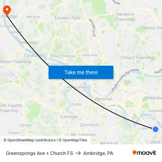 Greensprings Ave + Church FS to Ambridge, PA map