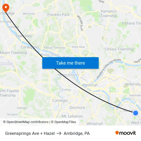Greensprings Ave + Hazel to Ambridge, PA map