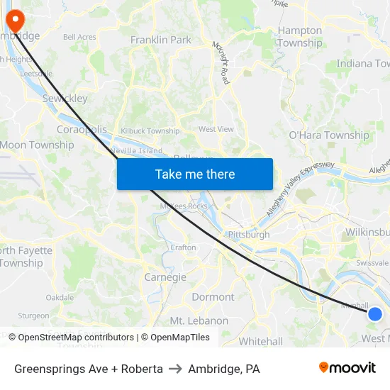 Greensprings Ave + Roberta to Ambridge, PA map
