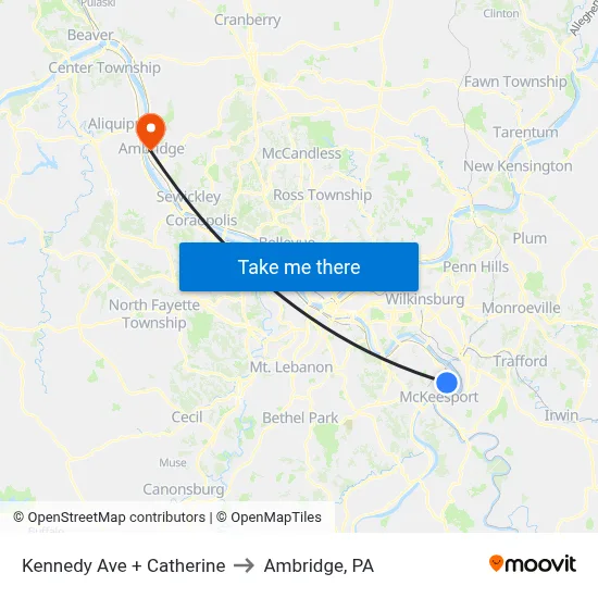 Kennedy Ave + Catherine to Ambridge, PA map