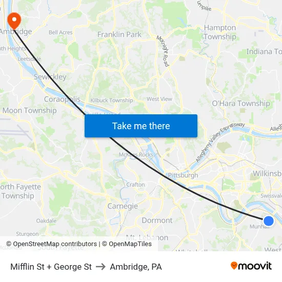 Mifflin St + George St to Ambridge, PA map