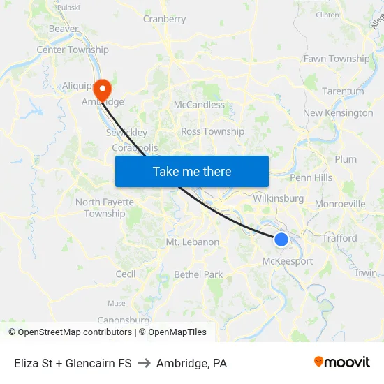Eliza St + Glencairn FS to Ambridge, PA map