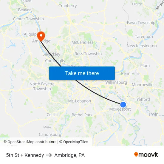 5th St + Kennedy to Ambridge, PA map