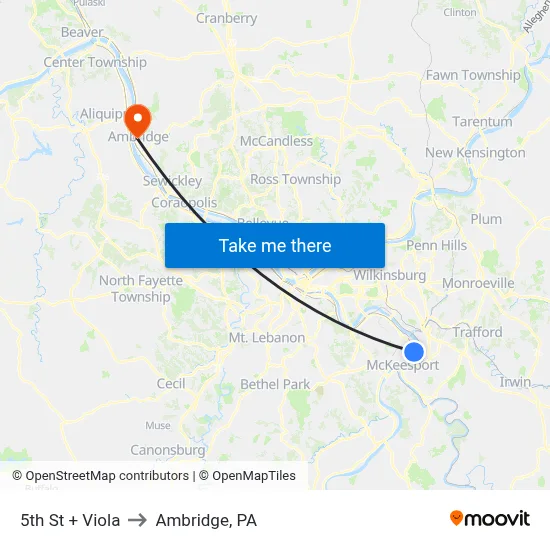 5th St + Viola to Ambridge, PA map