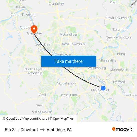5th St + Crawford to Ambridge, PA map