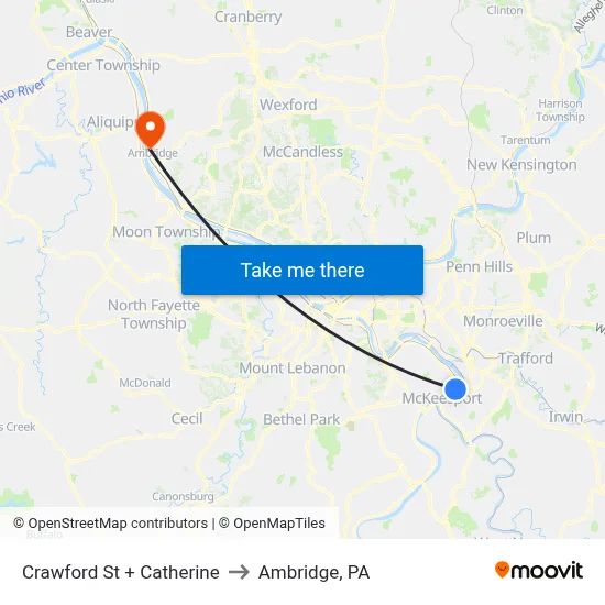 Crawford St + Catherine to Ambridge, PA map