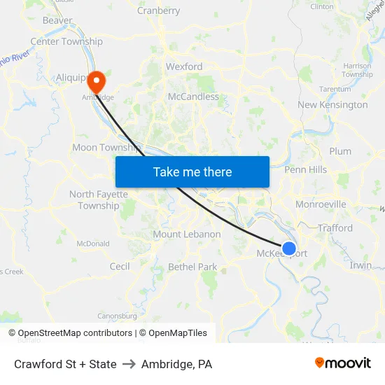 Crawford St + State to Ambridge, PA map