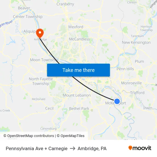 Pennsylvania Ave + Carnegie to Ambridge, PA map