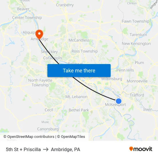5th St + Priscilla to Ambridge, PA map