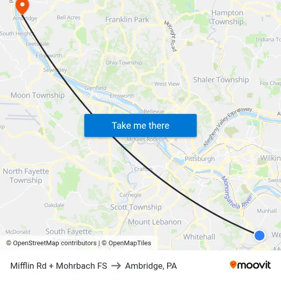 Mifflin Rd + Mohrbach FS to Ambridge, PA map