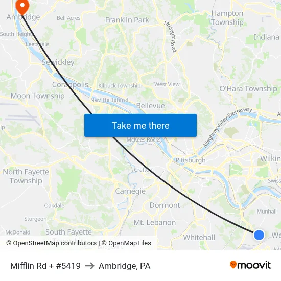 Mifflin Rd + #5419 to Ambridge, PA map