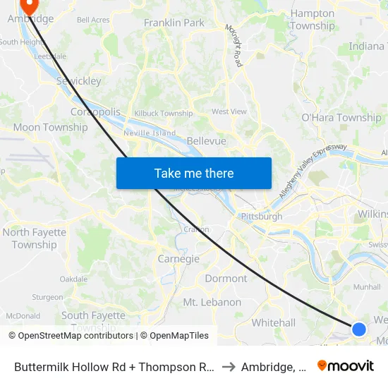 Buttermilk Hollow Rd + Thompson Run to Ambridge, PA map