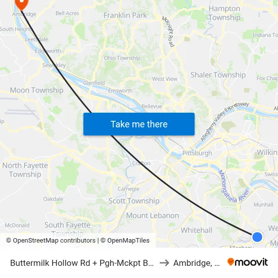 Buttermilk Hollow Rd + Pgh-Mckpt Blvd to Ambridge, PA map
