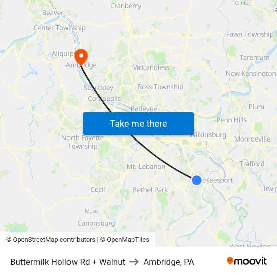 Buttermilk Hollow Rd + Walnut to Ambridge, PA map