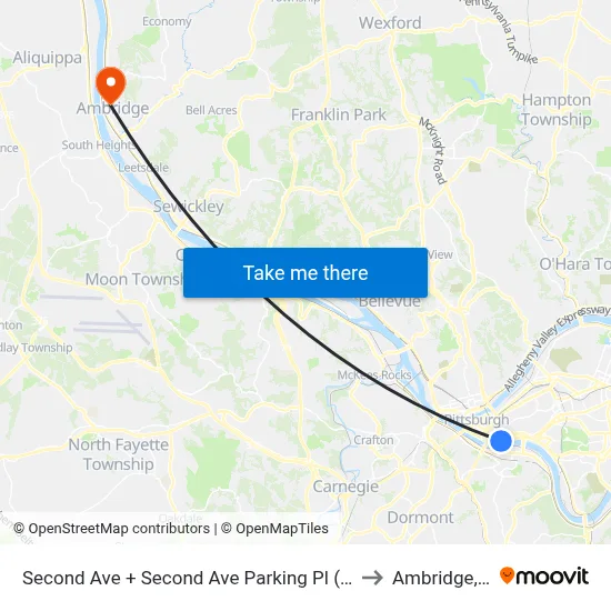 Second Ave + Second Ave Parking Pl (#1250) to Ambridge, PA map