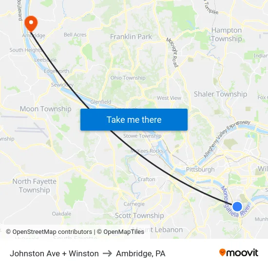 Johnston Ave + Winston to Ambridge, PA map