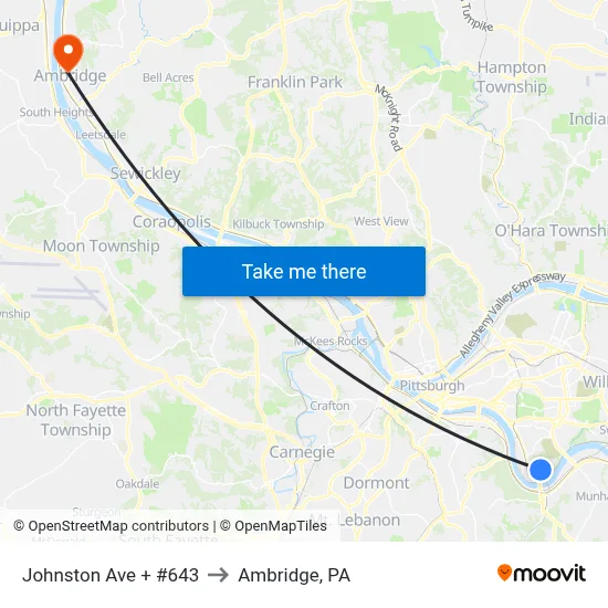 Johnston Ave + #643 to Ambridge, PA map