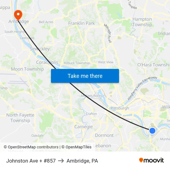 Johnston Ave + #857 to Ambridge, PA map