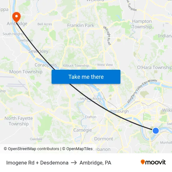 Imogene Rd + Desdemona to Ambridge, PA map