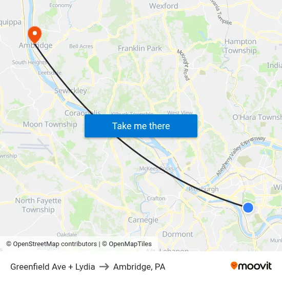 Greenfield Ave + Lydia to Ambridge, PA map