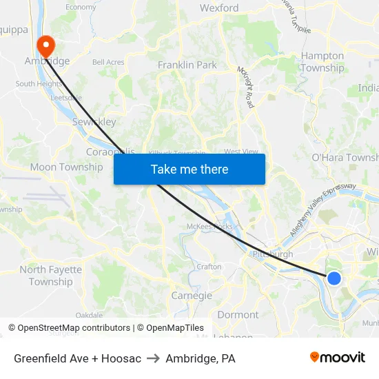 Greenfield Ave + Hoosac to Ambridge, PA map