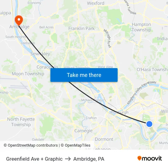 Greenfield Ave + Graphic to Ambridge, PA map
