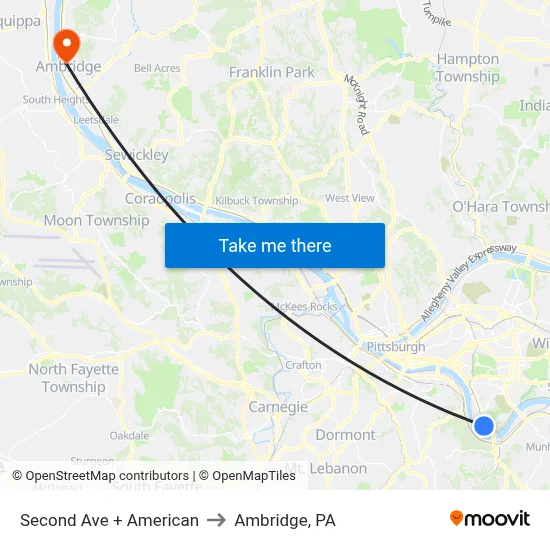 Second Ave + American to Ambridge, PA map