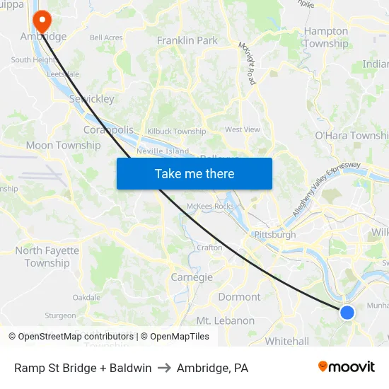 Ramp St Bridge + Baldwin to Ambridge, PA map