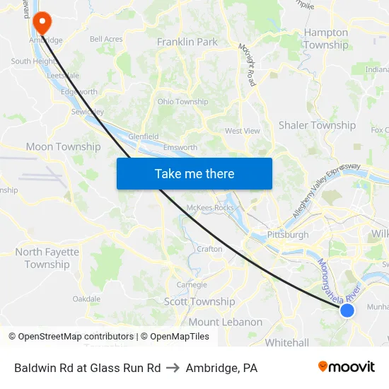 Baldwin Rd at Glass Run Rd to Ambridge, PA map