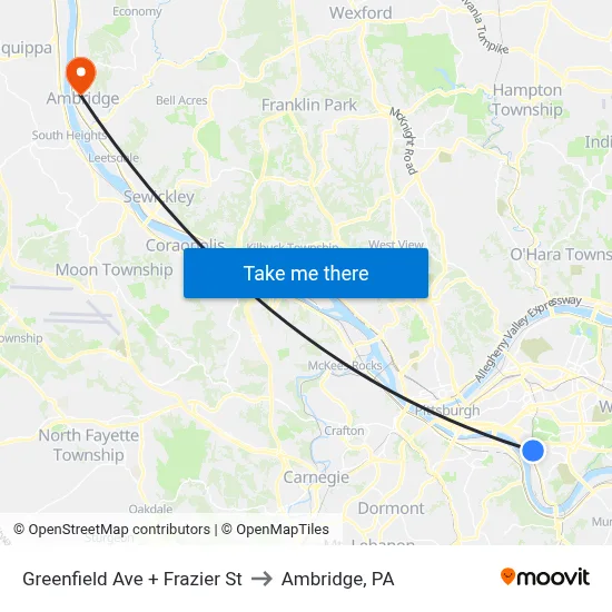 Greenfield Ave + Frazier St to Ambridge, PA map