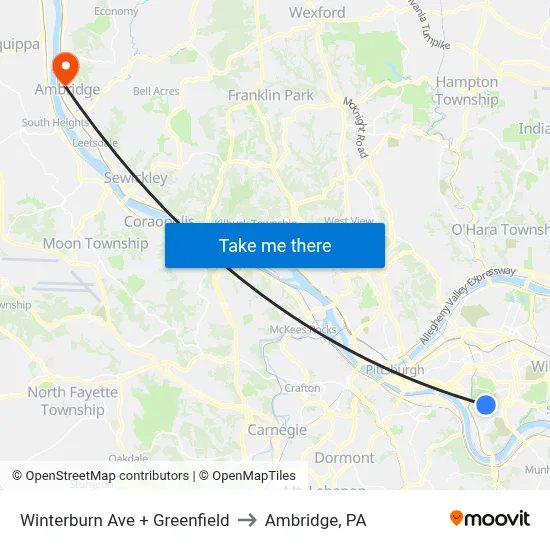 Winterburn Ave + Greenfield to Ambridge, PA map