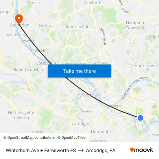 Winterburn Ave + Farnsworth FS to Ambridge, PA map