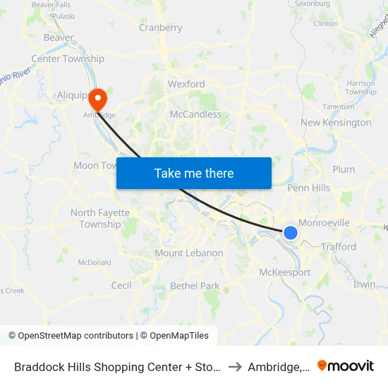 Braddock Hills Shopping Center + Storefront to Ambridge, PA map