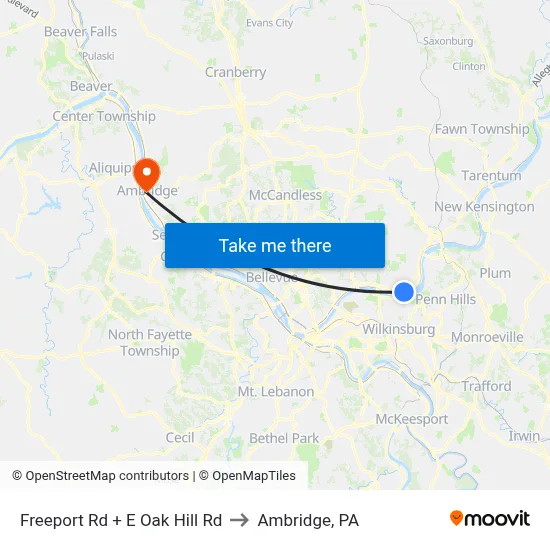 Freeport Rd + E Oak Hill Rd to Ambridge, PA map