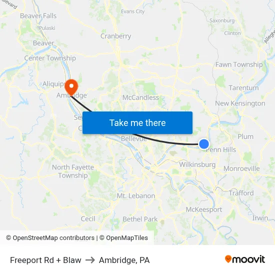 Freeport Rd + Blaw to Ambridge, PA map