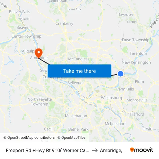 Freeport Rd +Hwy Rt 910( Werner Camp) to Ambridge, PA map