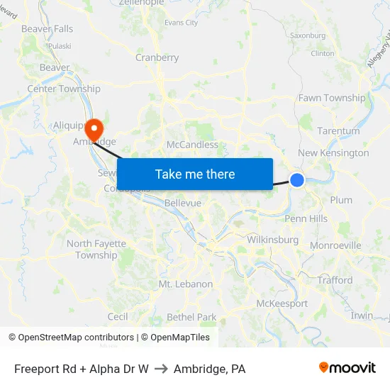 Freeport Rd + Alpha Dr W to Ambridge, PA map
