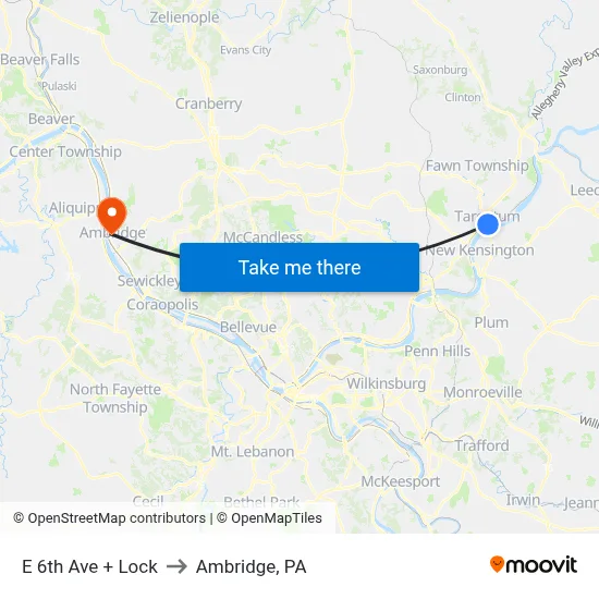 E 6th Ave + Lock to Ambridge, PA map